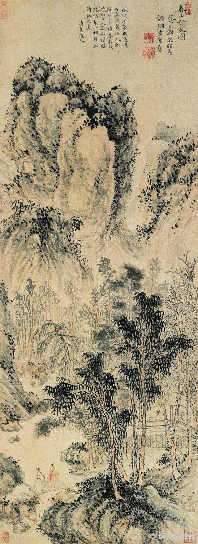 国画精赏 明 · 谢缙《春山访友图》