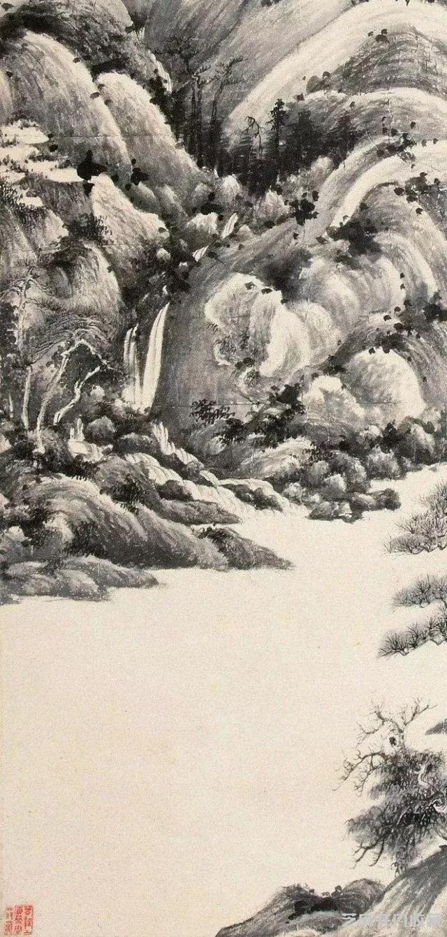 清 王鉴《危石青松图》高清详解