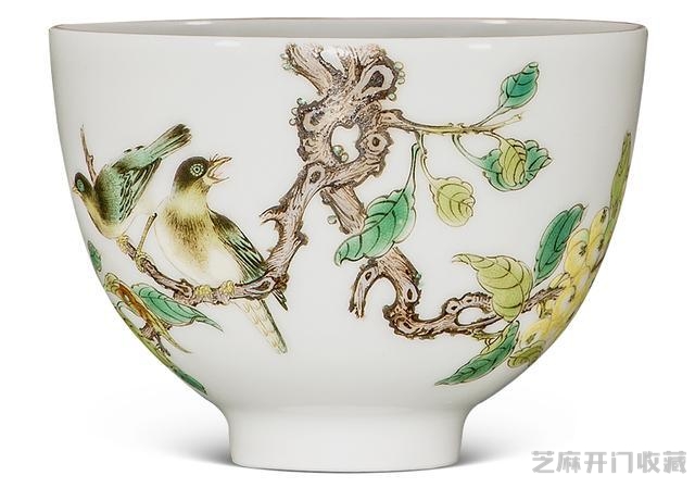 雍正 珐琅彩秋实山雀纹诗文小碗