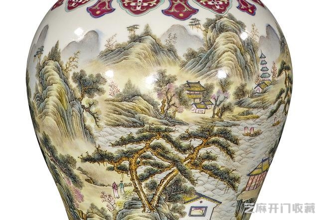 乾隆 山水纹五彩将军罐