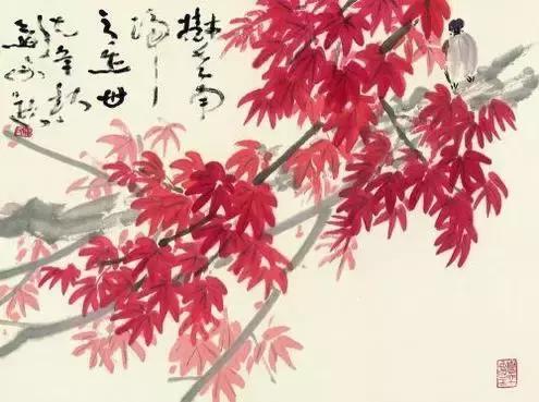 陈树人花鸟 枫红花艳画更美