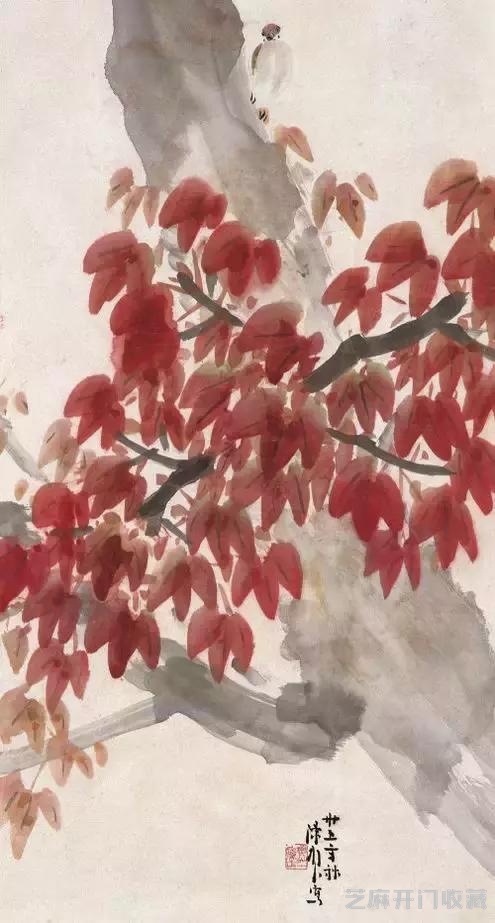陈树人花鸟 枫红花艳画更美