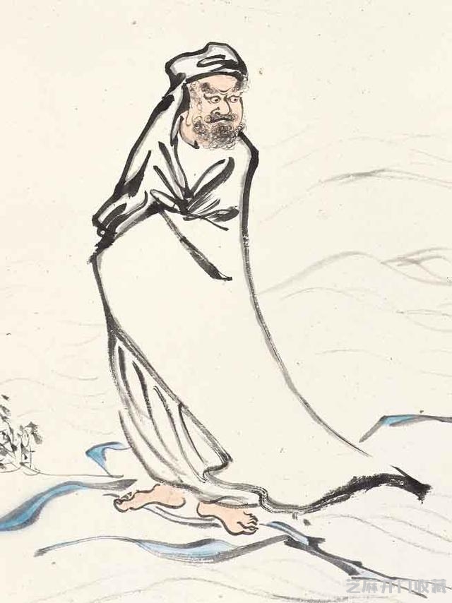 爱新觉罗·溥儒诗画作品《 达摩一苇渡江图》
