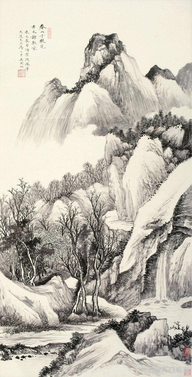 吴湖帆师古山水笔墨借鉴
