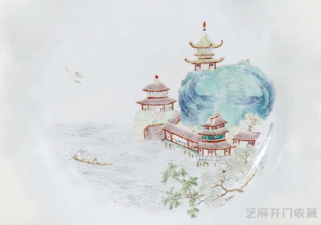 「袋熊收藏」清 咸丰 粉彩山水盘赏析