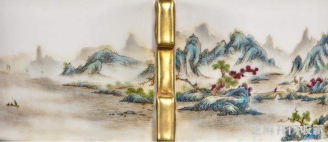 乾隆 粉彩描金花卉山水纹盖豆