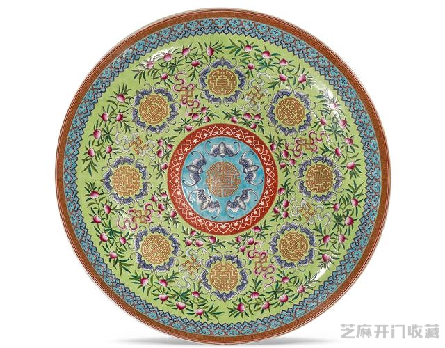 光绪 粉彩五福捧寿纹描金大盘
