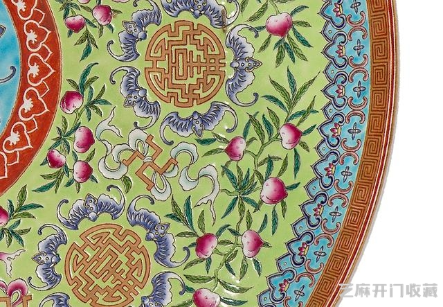 光绪 粉彩五福捧寿纹描金大盘