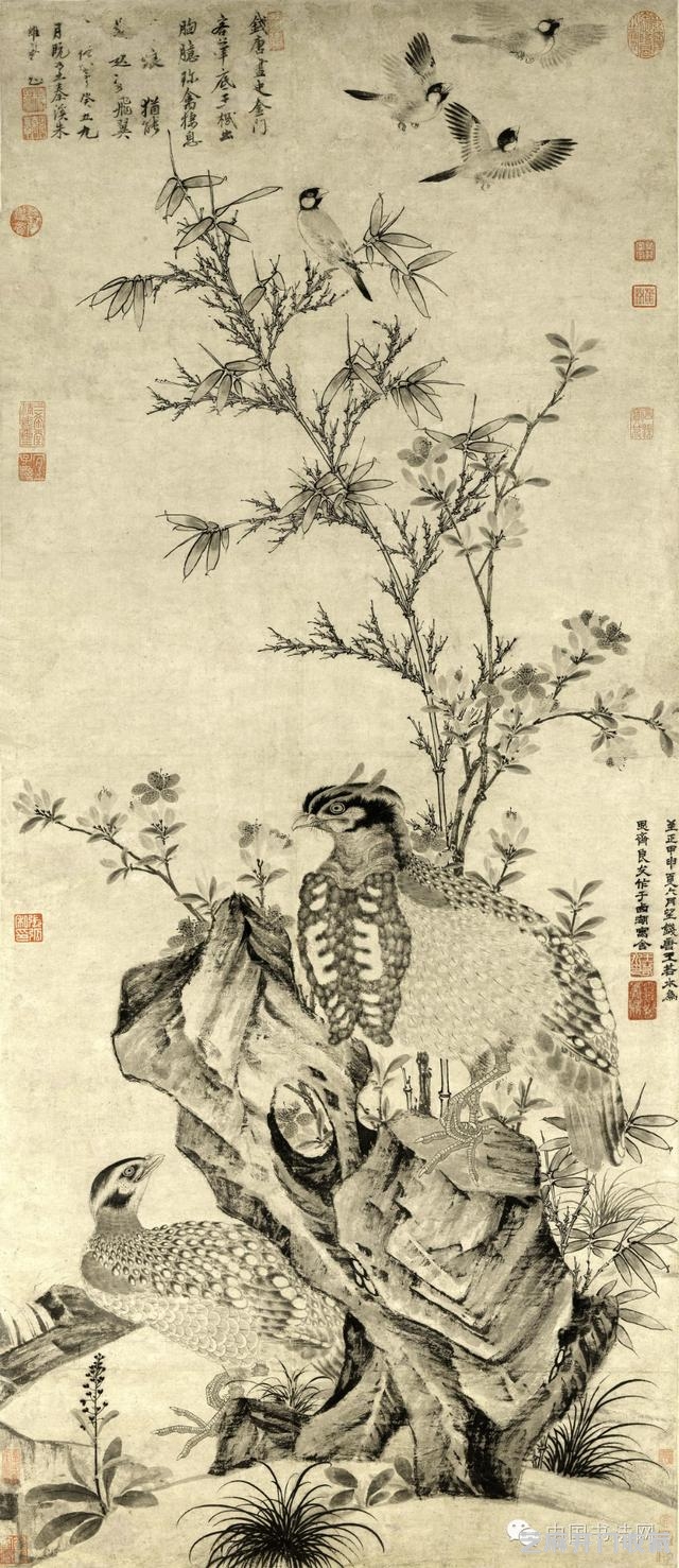 国画精赏王渊《竹石集禽图》(上海博物馆藏)