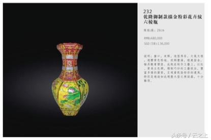 “乾隆御制款描金粉彩花卉纹六棱瓶”