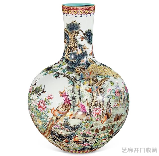 乾隆 粉彩百鸟朝凤纹天球瓶