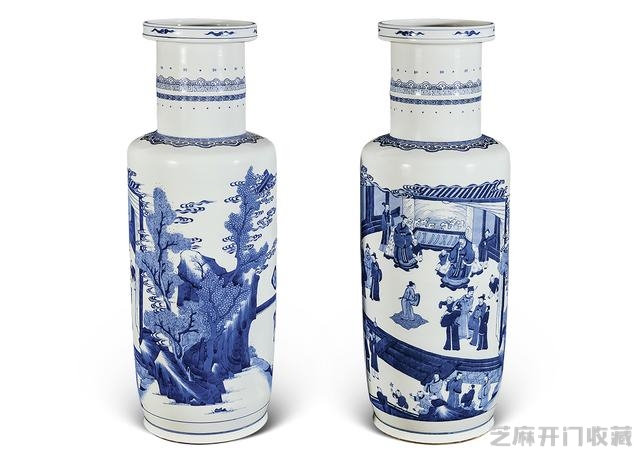 康熙 青花人物故事棒槌瓶