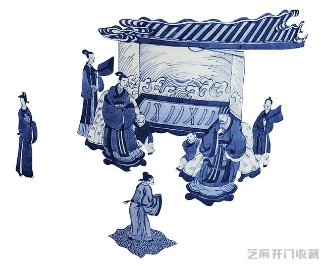 康熙 青花人物故事棒槌瓶