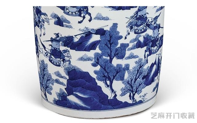 康熙 青花刀马人物棒槌瓶（对）