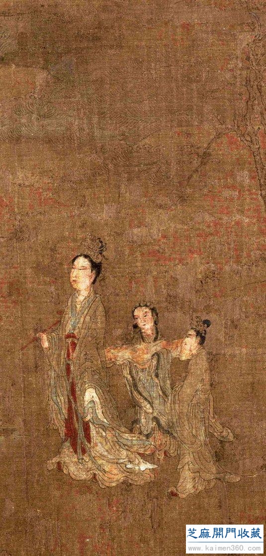 阮郜《阆苑女仙图》：画中女仙体态纤弱，衣纹勾描细密圆软！