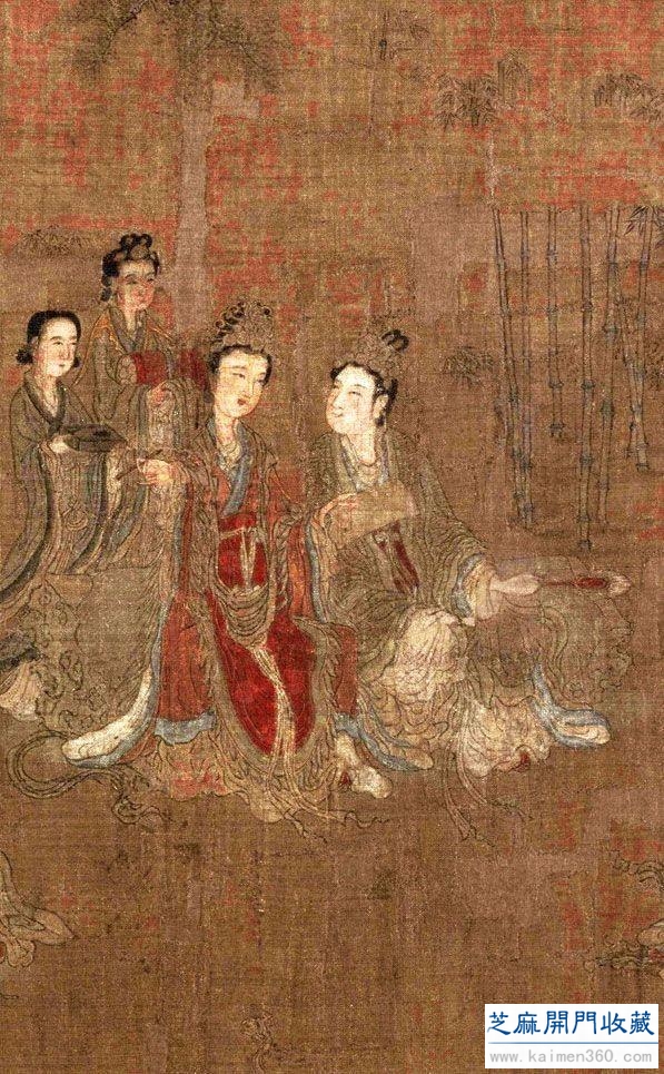 阮郜《阆苑女仙图》：画中女仙体态纤弱，衣纹勾描细密圆软！