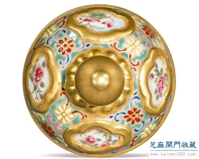 乾隆 粉彩描金开光育子图执壶
