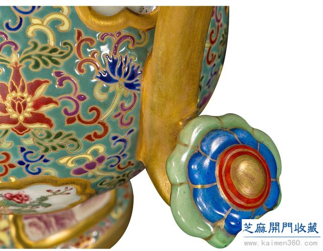 乾隆 粉彩描金开光育子图执壶