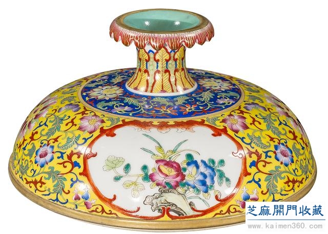 雍正 粉彩描金开光花鸟纹莲座暖锅