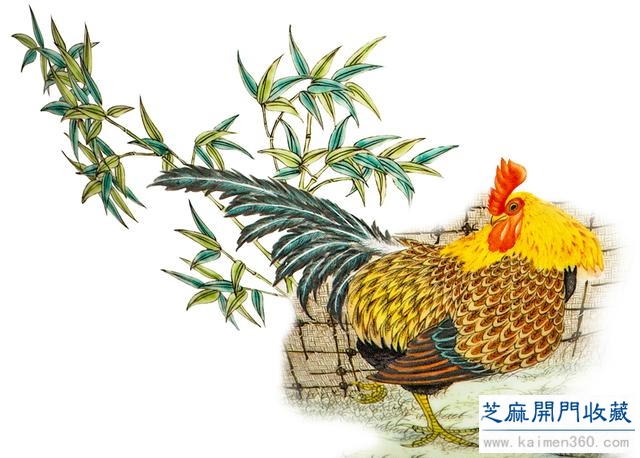 乾隆 粉彩花石金鸡啼鸣天球瓶
