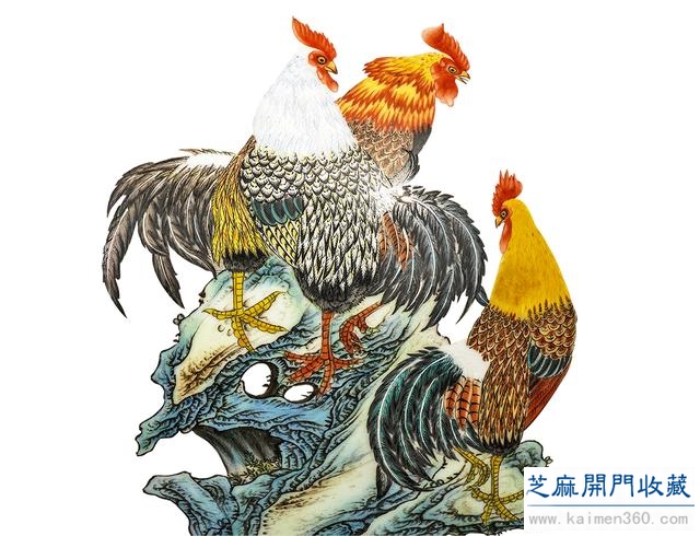 乾隆 粉彩花石金鸡啼鸣天球瓶