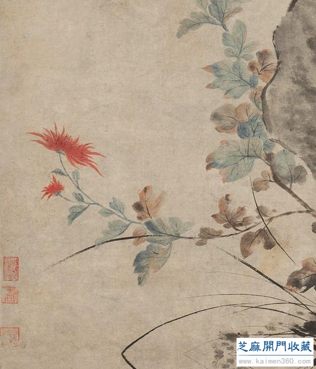 「国画精赏」清 · 华嵒《朱菊秋禽图》