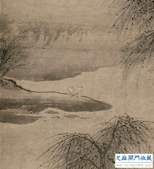 元 夏叔文《柳汀聚禽图》