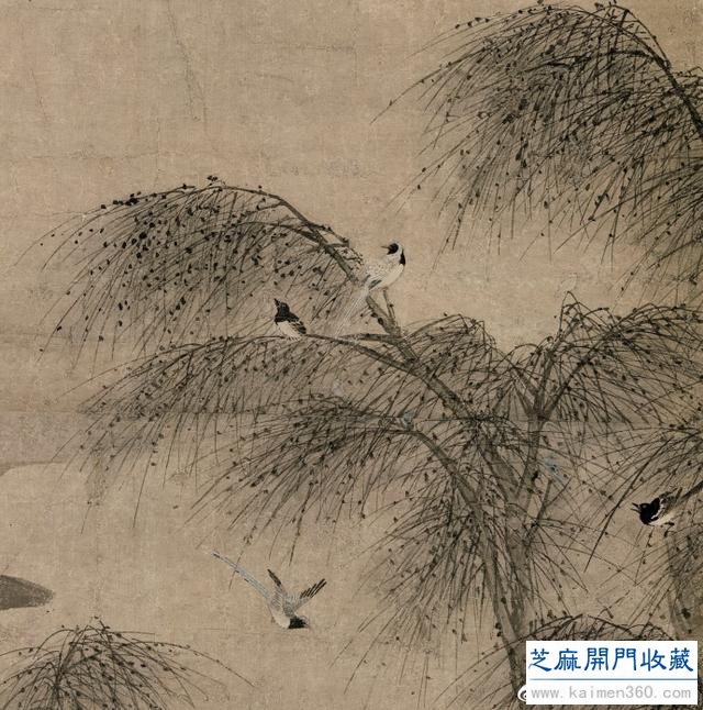 元 夏叔文《柳汀聚禽图》