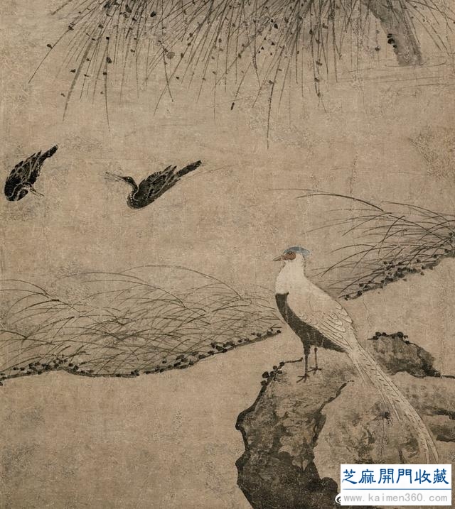 元 夏叔文《柳汀聚禽图》