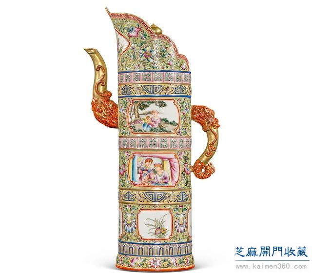 雍正 粉彩描金花草西洋人物多穆壶