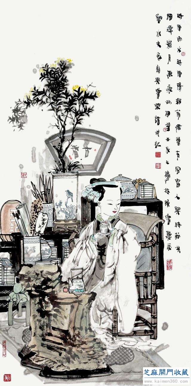 王家训仕女画，典雅风情跃然纸上
