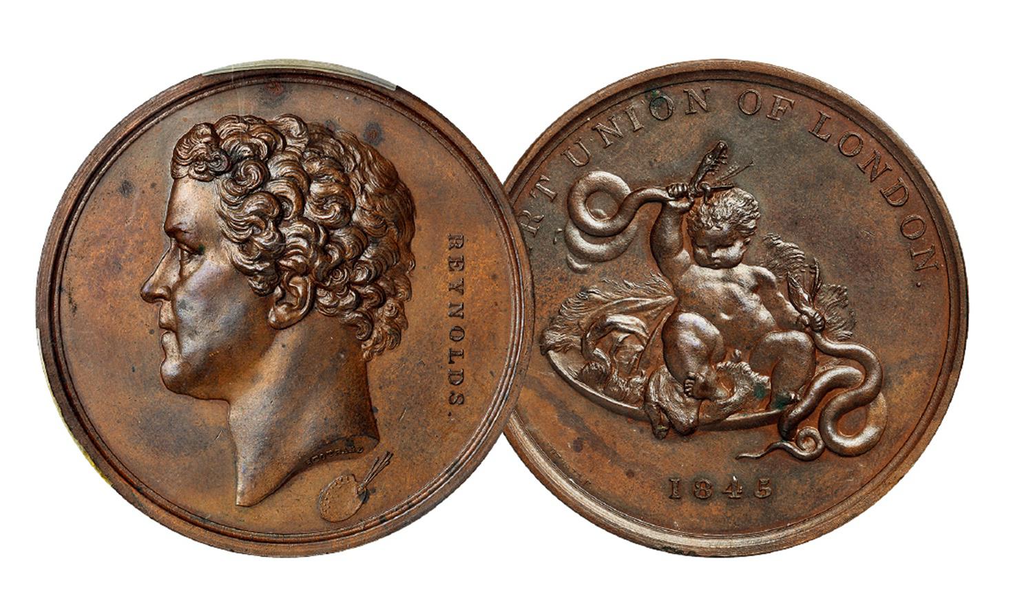 英国著名画家雷诺兹纪念铜章/PCGS SP63