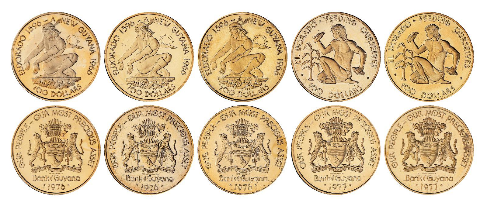 1976-1977年圭亚那纪念金币五枚