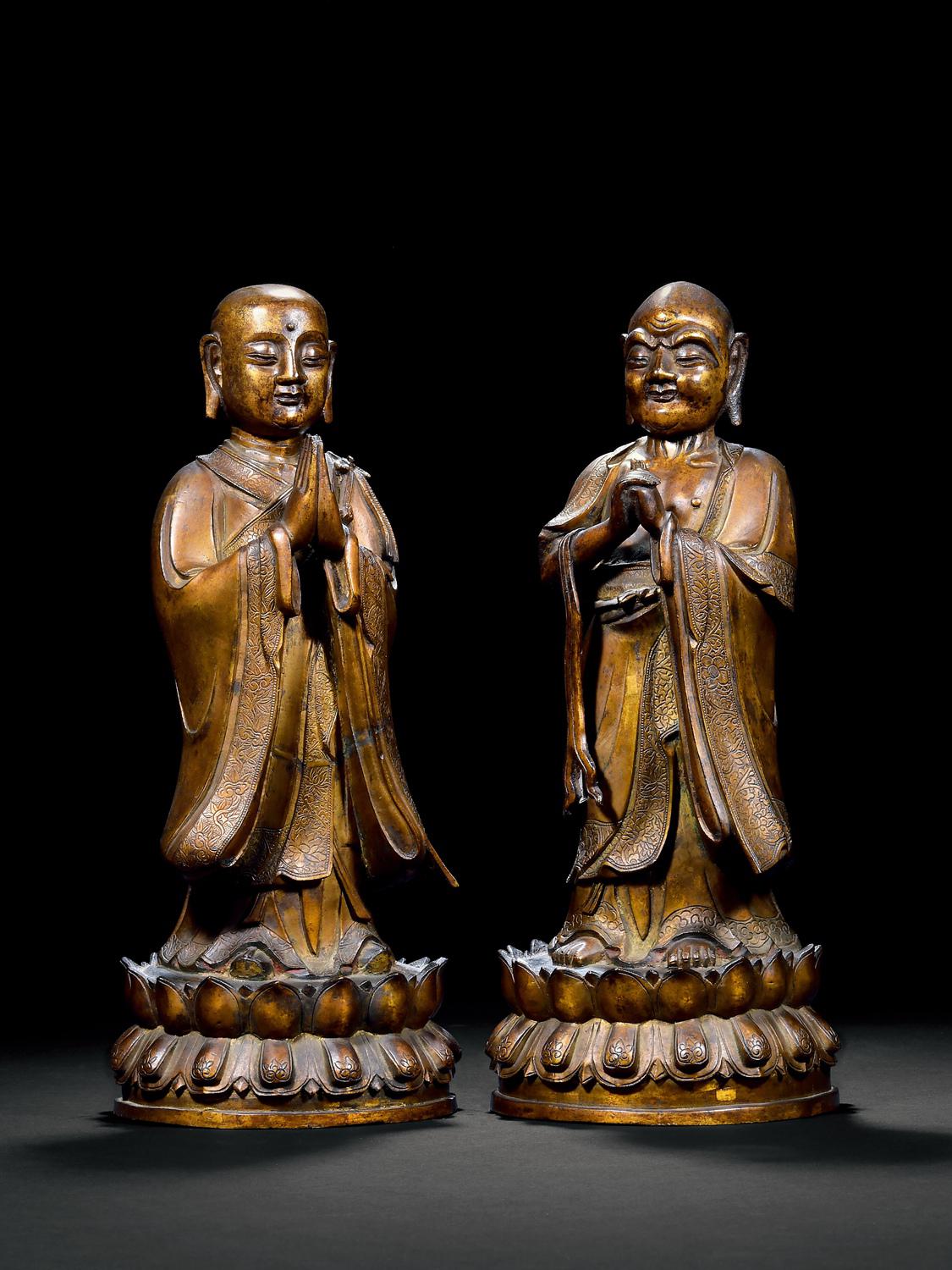  明晚期 铜鎏金迦叶、阿难尊者