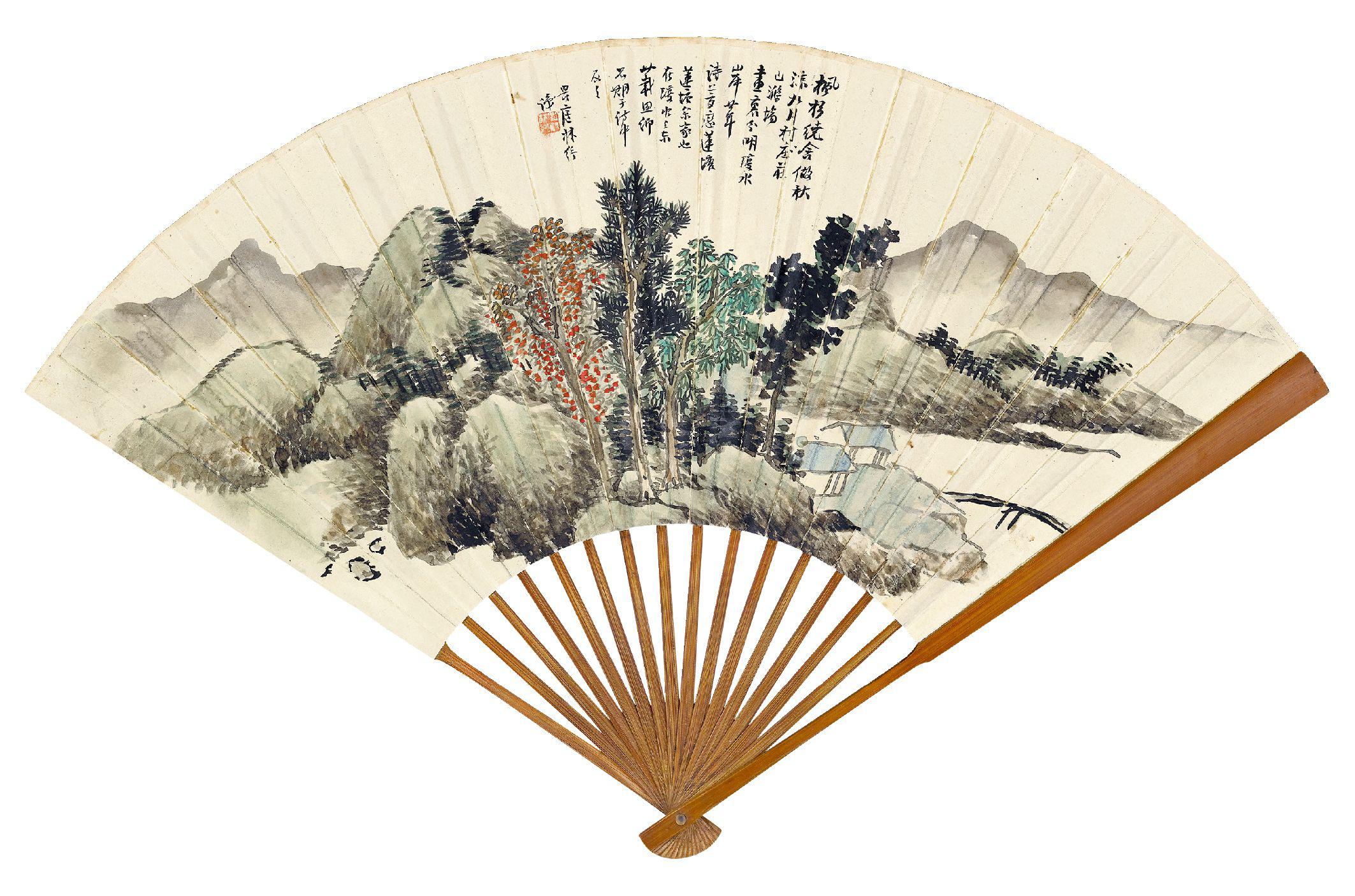 林纾 枫杉莲塘绕舍凉  